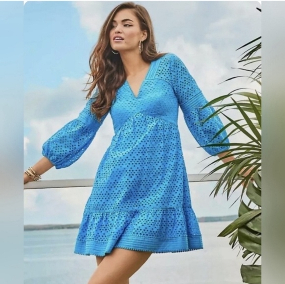 PREOWNED LILLY PULITZER LUCINDA BLUE EYELET DRESS ZIP BACK WOMENS SIZE 8